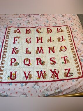 Vintage Cranston Very Important Bears Alphabet ABC Baby Crib Child Quilt Blanket